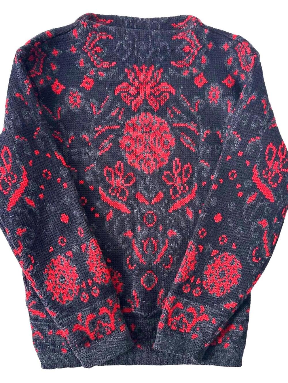 VTG Norvyk by Ren-dale Women Red/Black Pure Wool Crew Neck Ski Sweater - M